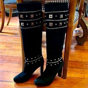 Stuart Weitzman. 9 1/2. Tall Suede Black boots with great chrome embellishments!